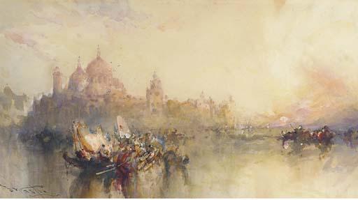 Frank Wasley - Crowded Fishing Craft Before Santa Maria Della Salute, Venice (Illustrated); And Crowded Gondolas On The Lagoon, Venice