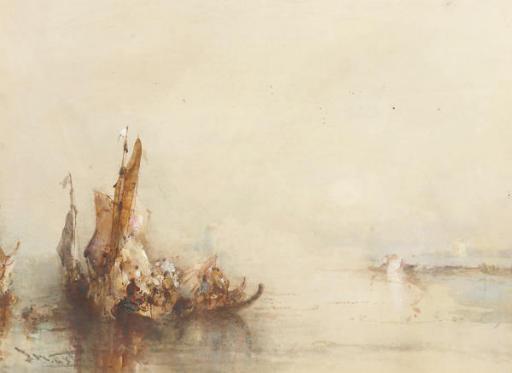 Frank Wasley - Crowded gondolas on the Venetian lagoon