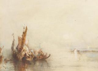 Frank Wasley - Crowded gondolas on the Venetian lagoon