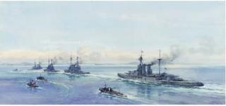 Frank Watson Wood - Battleships Under Escort In The Dardanelles