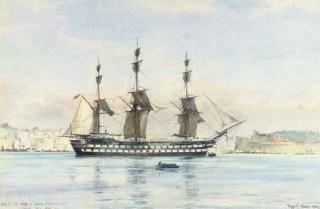 Frank Watson Wood - H.M.S. St. Jean D\'Acre in the Tagus at Lisbon