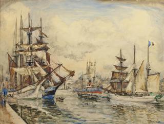 Frank Will - Le Port De Fécamp, L\'Église Saint Etienne À L\'Arrière-Plan