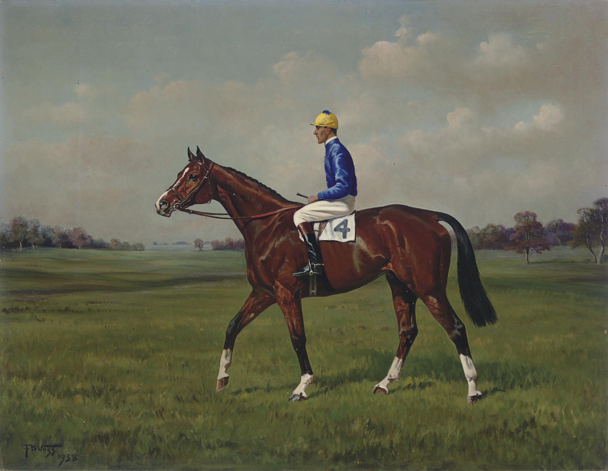 Franklin Brooke Voss - A bay racehorse with jockey up