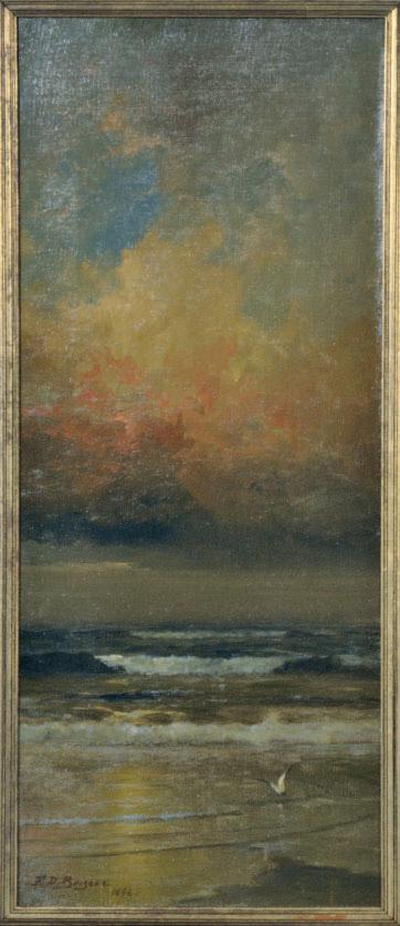 Franklin Dullin Briscoe - Sunset on the breakers; and a companion painting of a moonlit boat