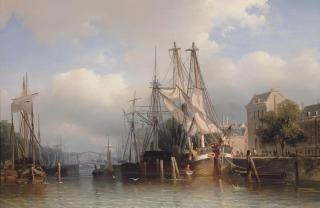 Frans Arnold Breuhaus de Groot - Rotterdam with a view of the Leuvehaven with the Steigerse Kerk in the distance