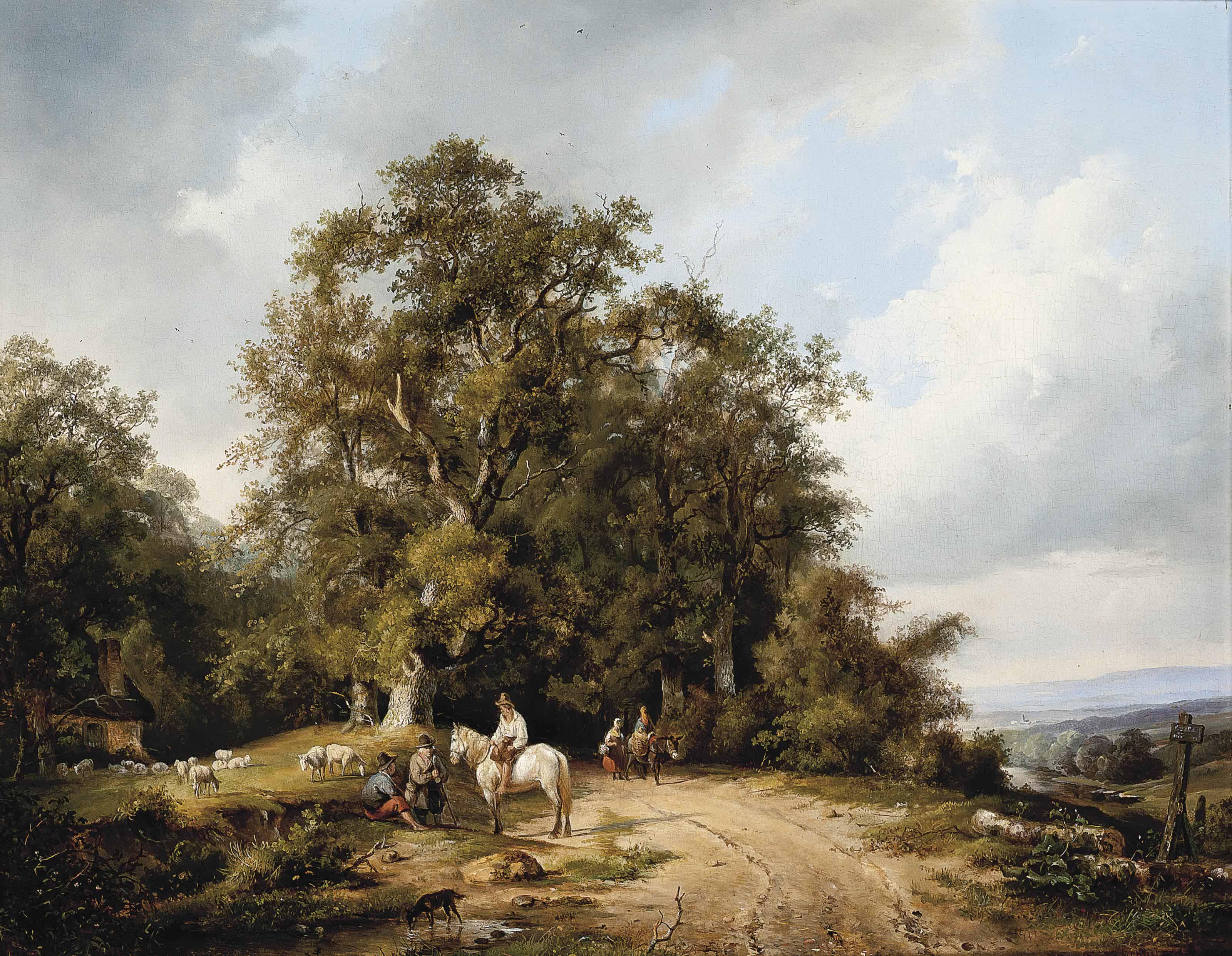 Frans Arnold Breuhaus de Groot - Travellers in a Dutch landscape