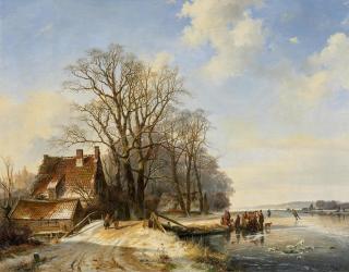 Frans Arnold Breuhaus de Groot - Winterlandschaft mit Schlittschuhläufern auf dem Eis