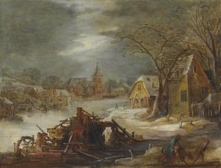 Frans De Momper Antwerp - A Winter Landscape With The Flight Into Egypt