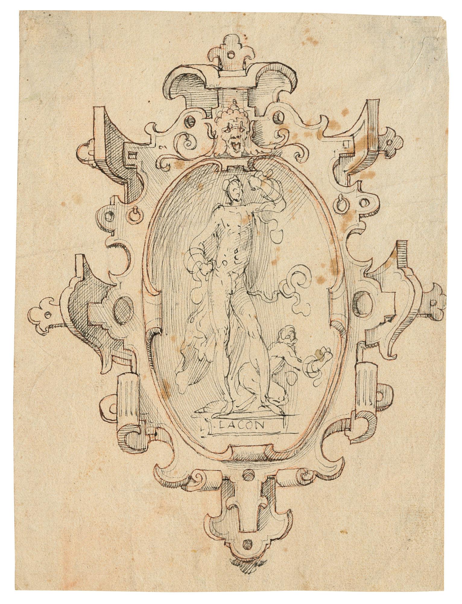 Frans Floris I - Laocoön and a son attacked by serpents within a cartouche