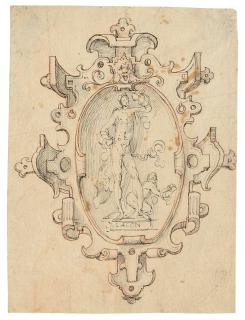 Frans Floris I - Laocoön and a son attacked by serpents within a cartouche