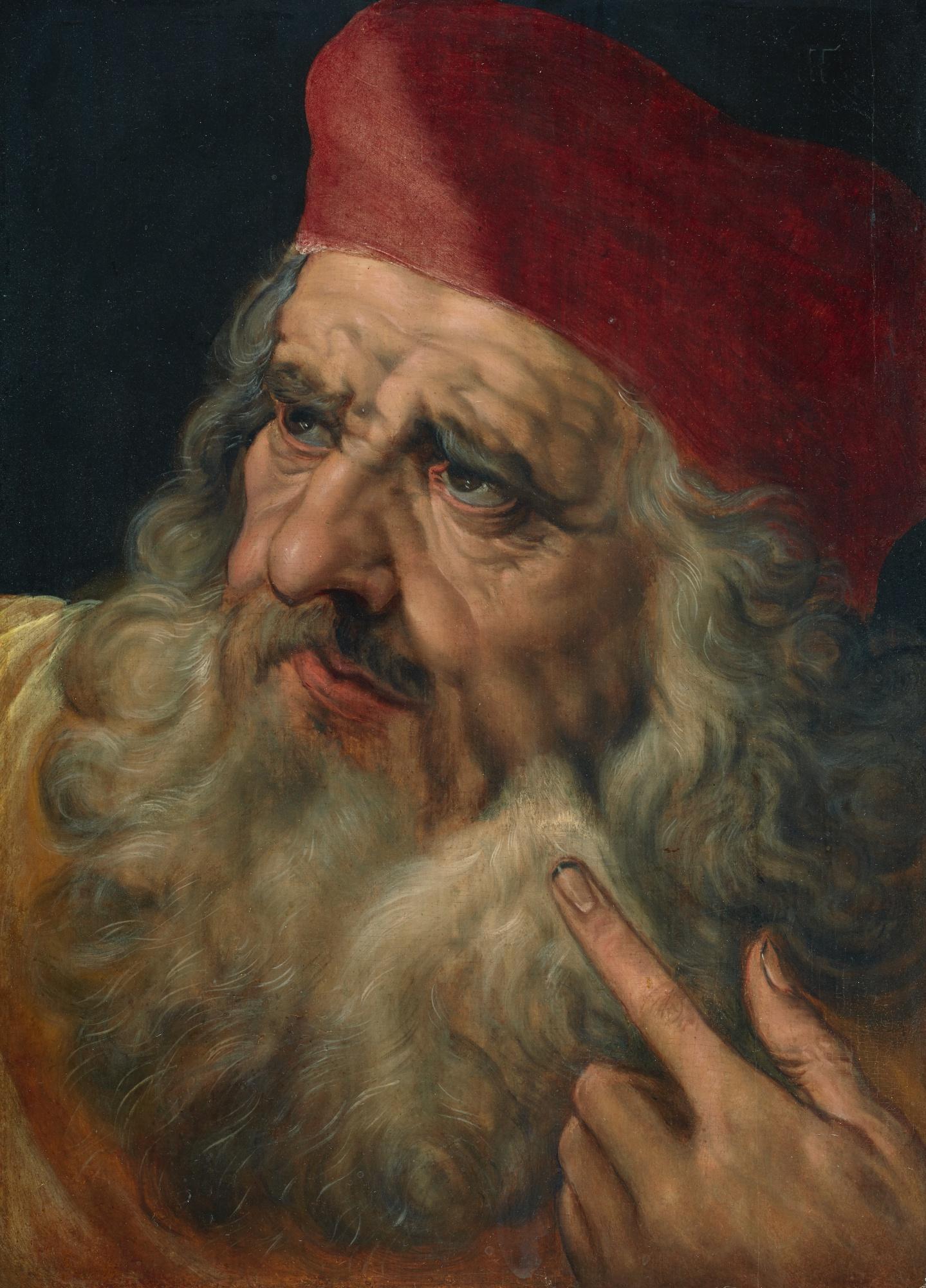 Frans Floris The Elder - The Head Of A Bearded Man In A Red Hat