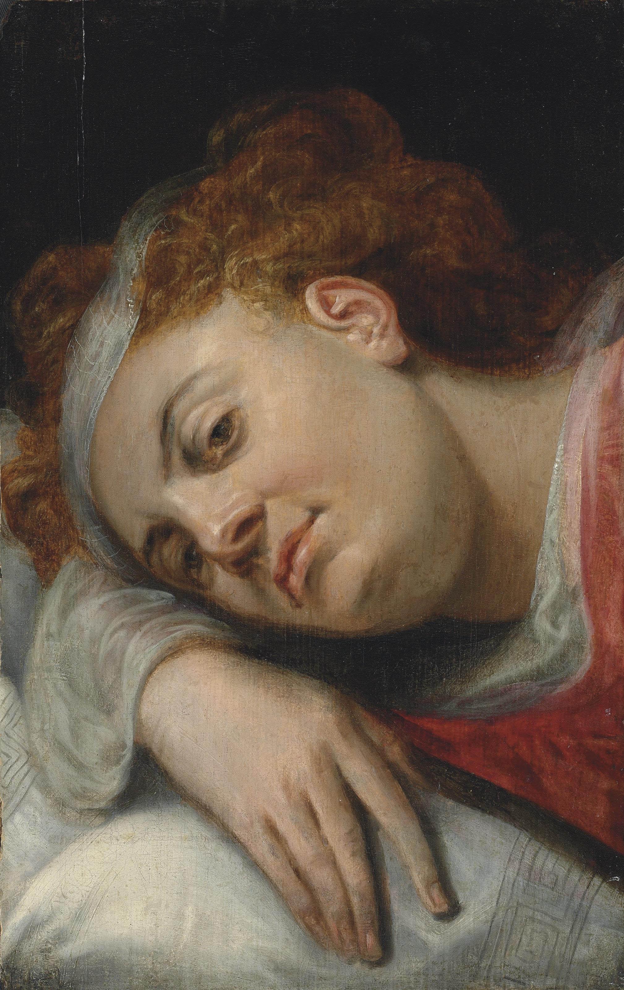 Frans Floris - A woman resting her head on her right arm