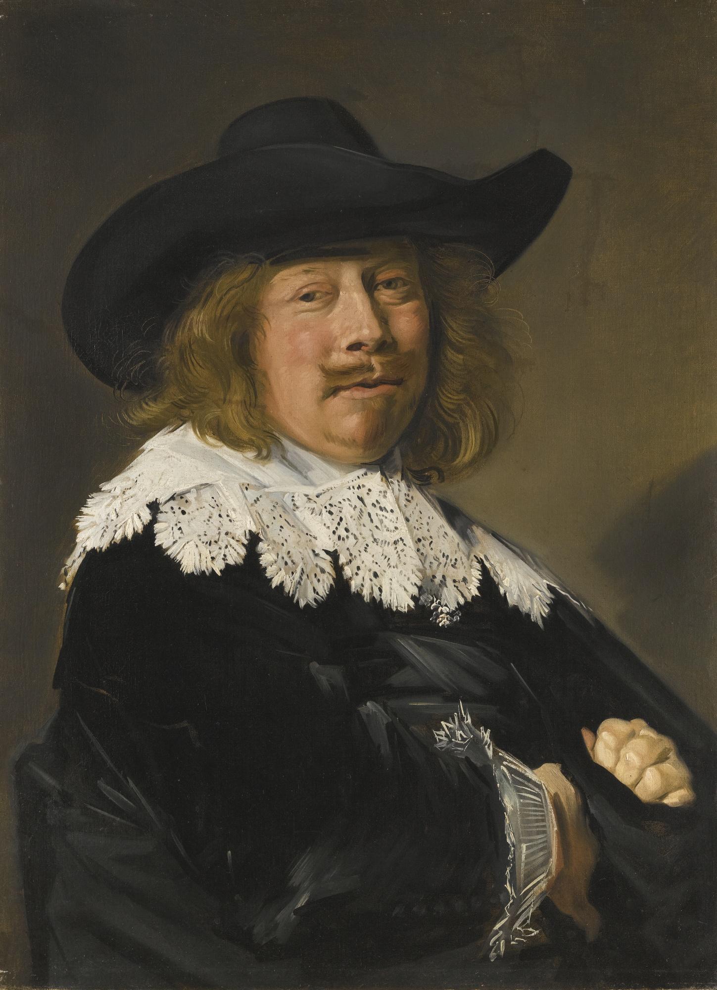 Frans Hals - Portrait Of A Gentleman, Half-Length In Black With Lace Collar And Cuffs, And Wearing A Broad-Brimmed Black Hat