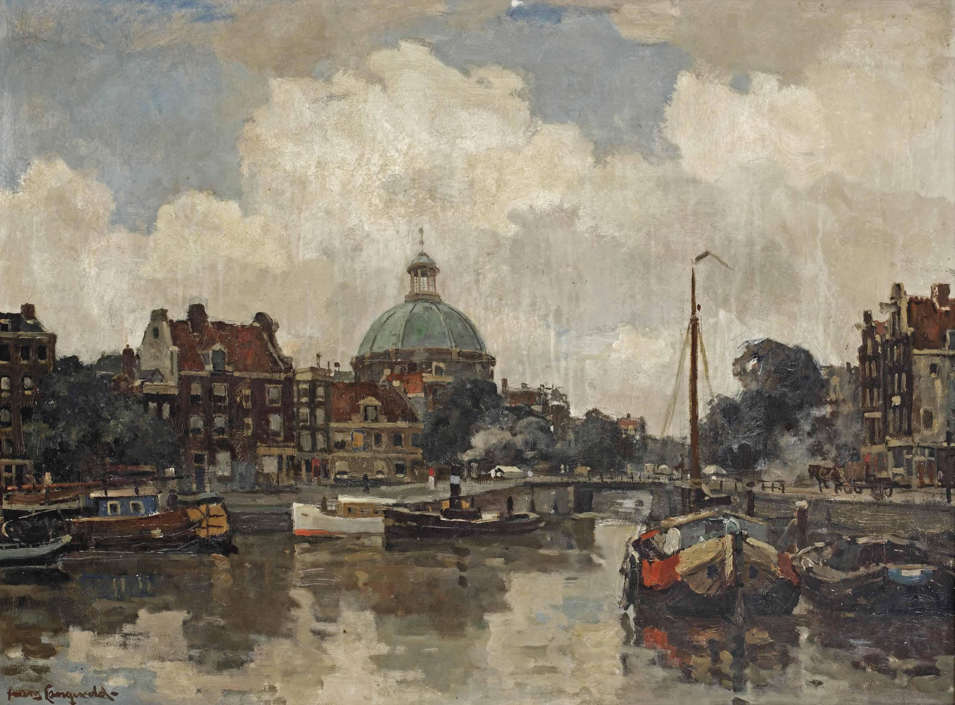 Frans Langeveld - A view of the Lutherse Kerk, Amsterdam