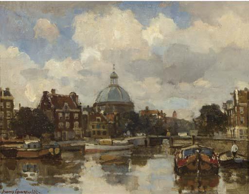Frans Langeveld - A view on the Lutherse kerk, Amsterdam