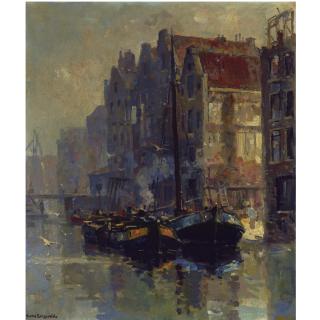 Frans Langeveld - Dutch Moored Boats At The Back Of The Zeedijk, Amsterdam
