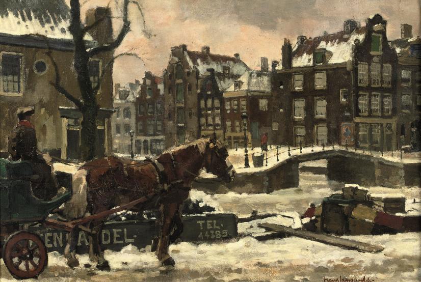 Frans Langeveld - Horse with a carriage in Amsterdam
