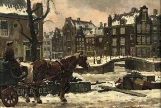 Frans Langeveld - Horse with a carriage in Amsterdam