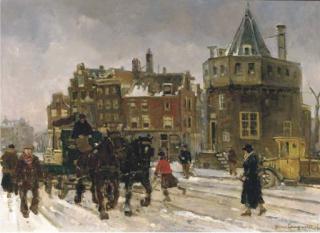 Frans Langeveld - The Prins Hendrikkade by the Schreierstoren: Amsterdam in winter