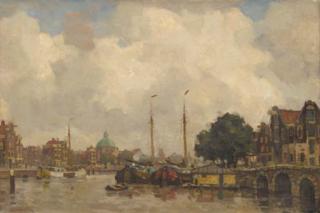 Frans Langeveld - View of the Singel, Amsterdam, with the Koepelkerk beyond