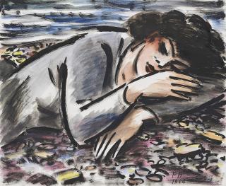 Frans Masereel - Fille dormand sur le gattes.