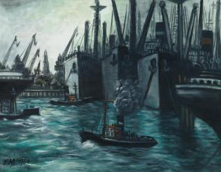 Frans Masereel - Hambourg, remorqueurs et proues de Cargo.