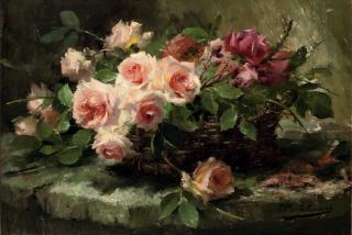Frans Mortelmans - Pink roses in a basket