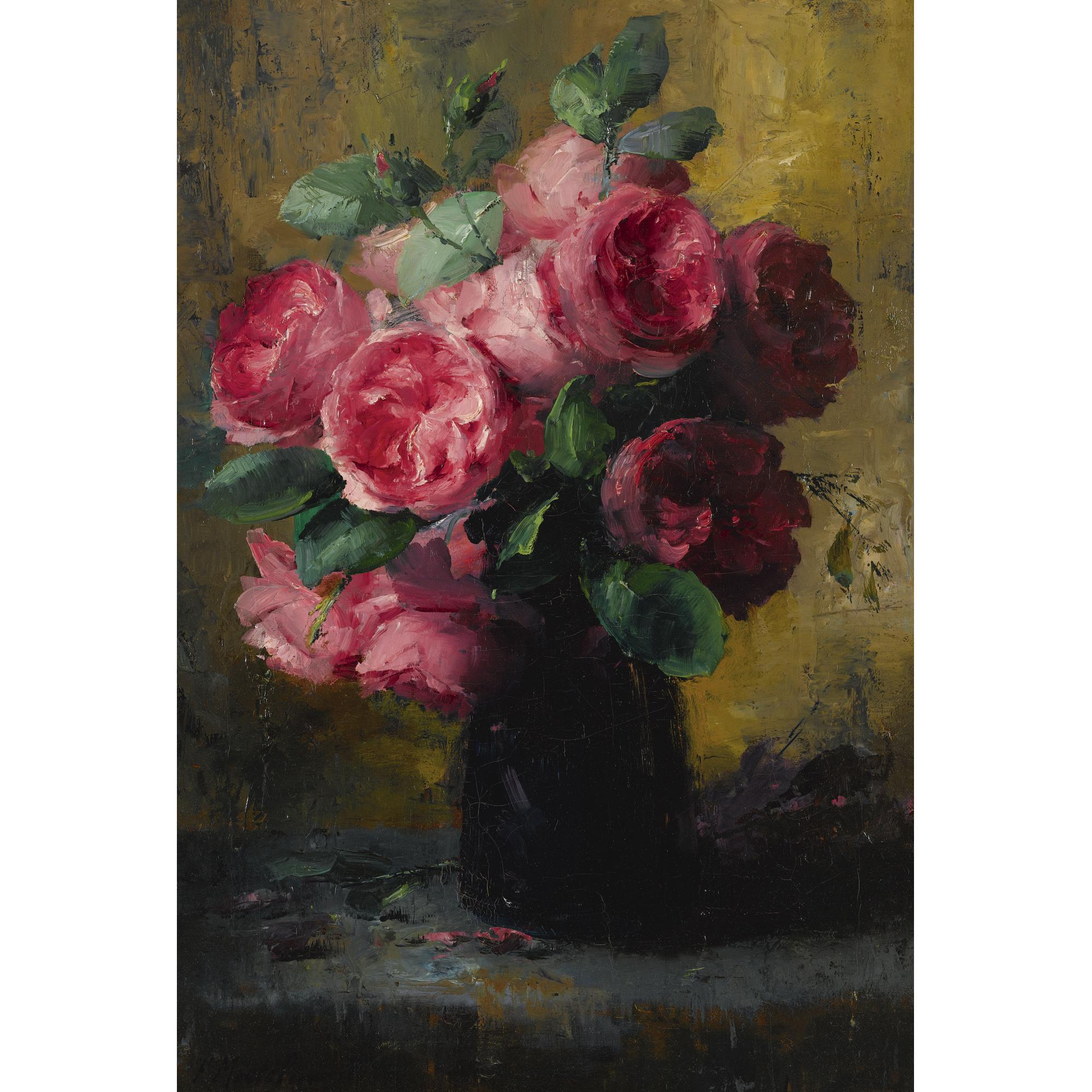 Frans Mortelmans - Pink Roses In A Vase