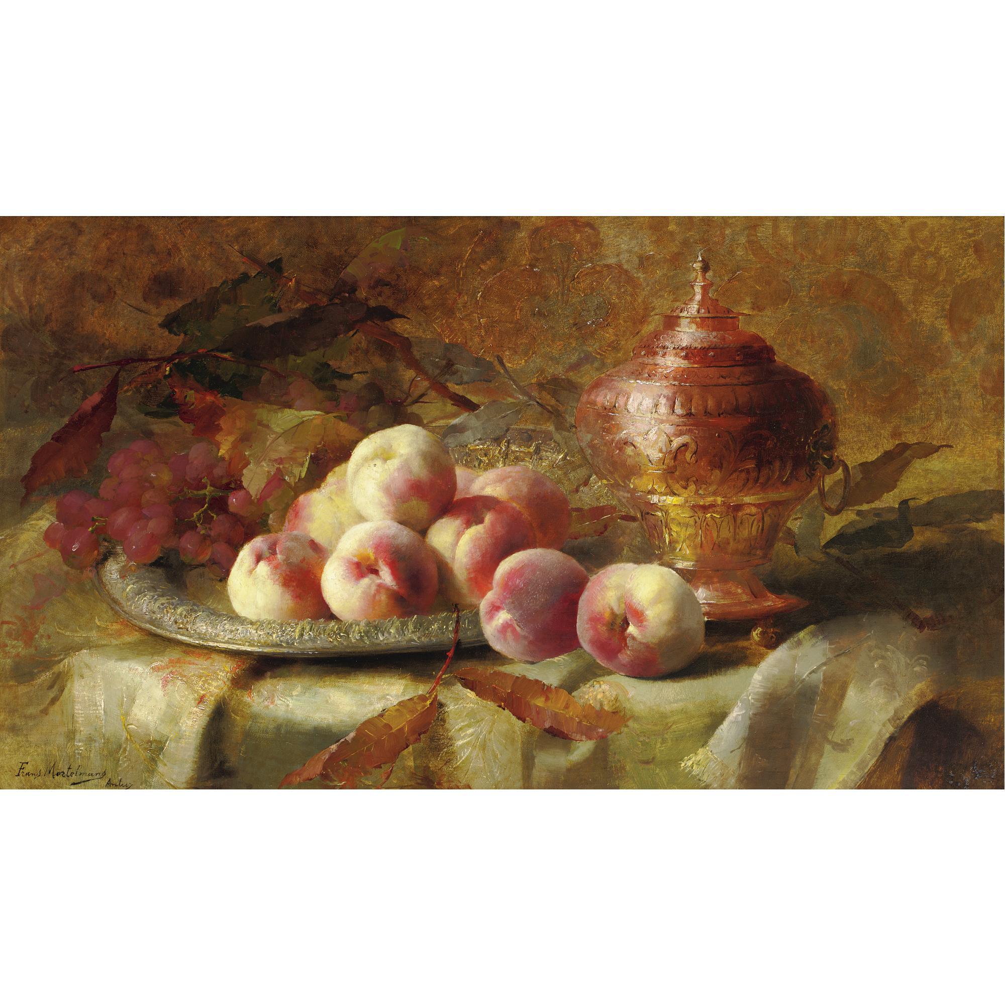 Frans Mortelmans - Still Life With Peaches And Tea Urn