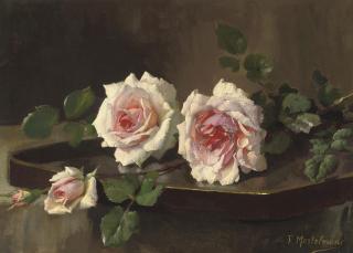 Frans Mortelmans - Two pink Prince-de-Bulgarie roses