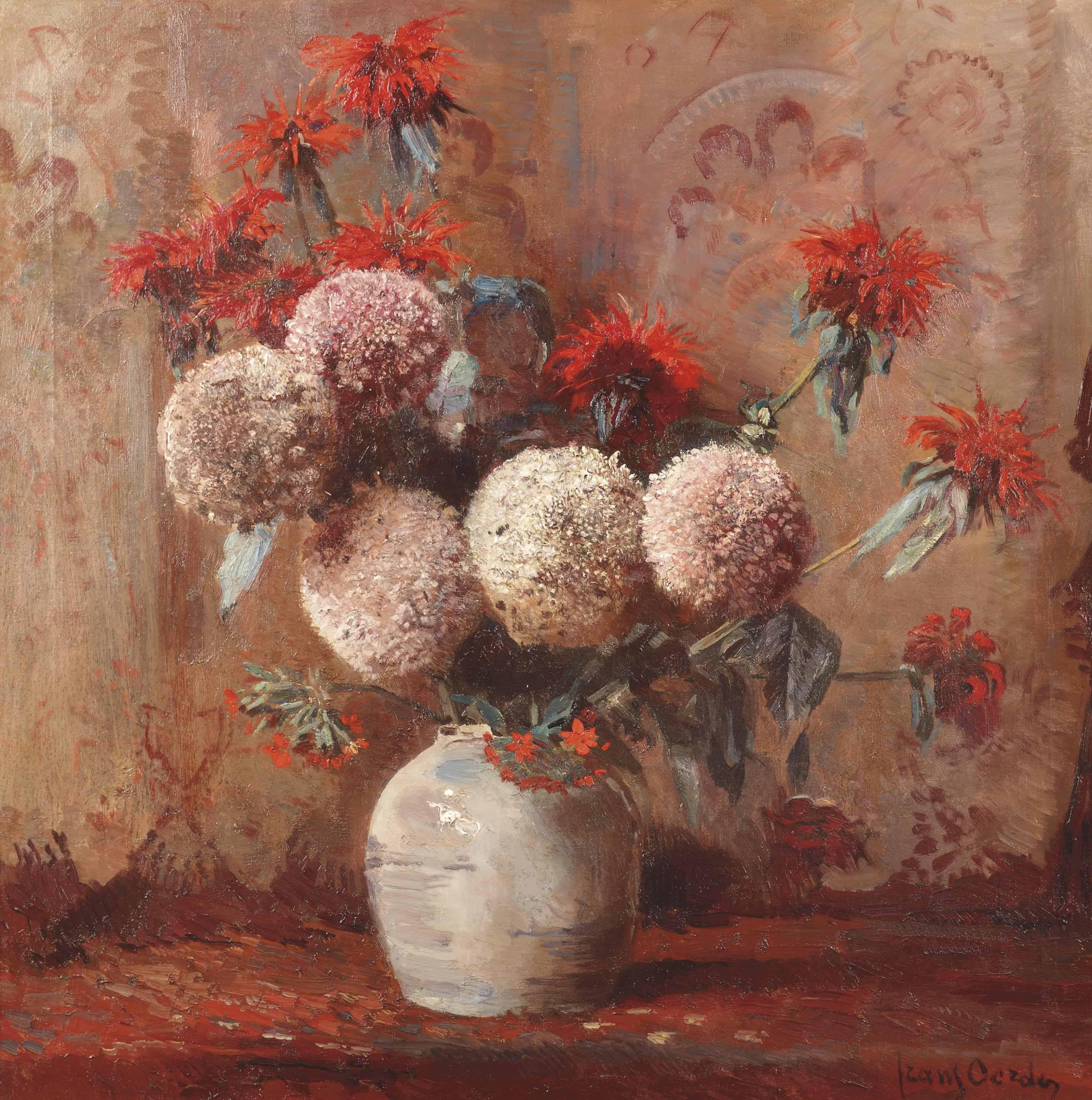 Frans Oerder - A still life with flowers in a vase