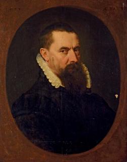 Frans Pourbus I - Portrait of a bearded gentleman, bust-length, in a black doublet with a white lace ruff, painted oval