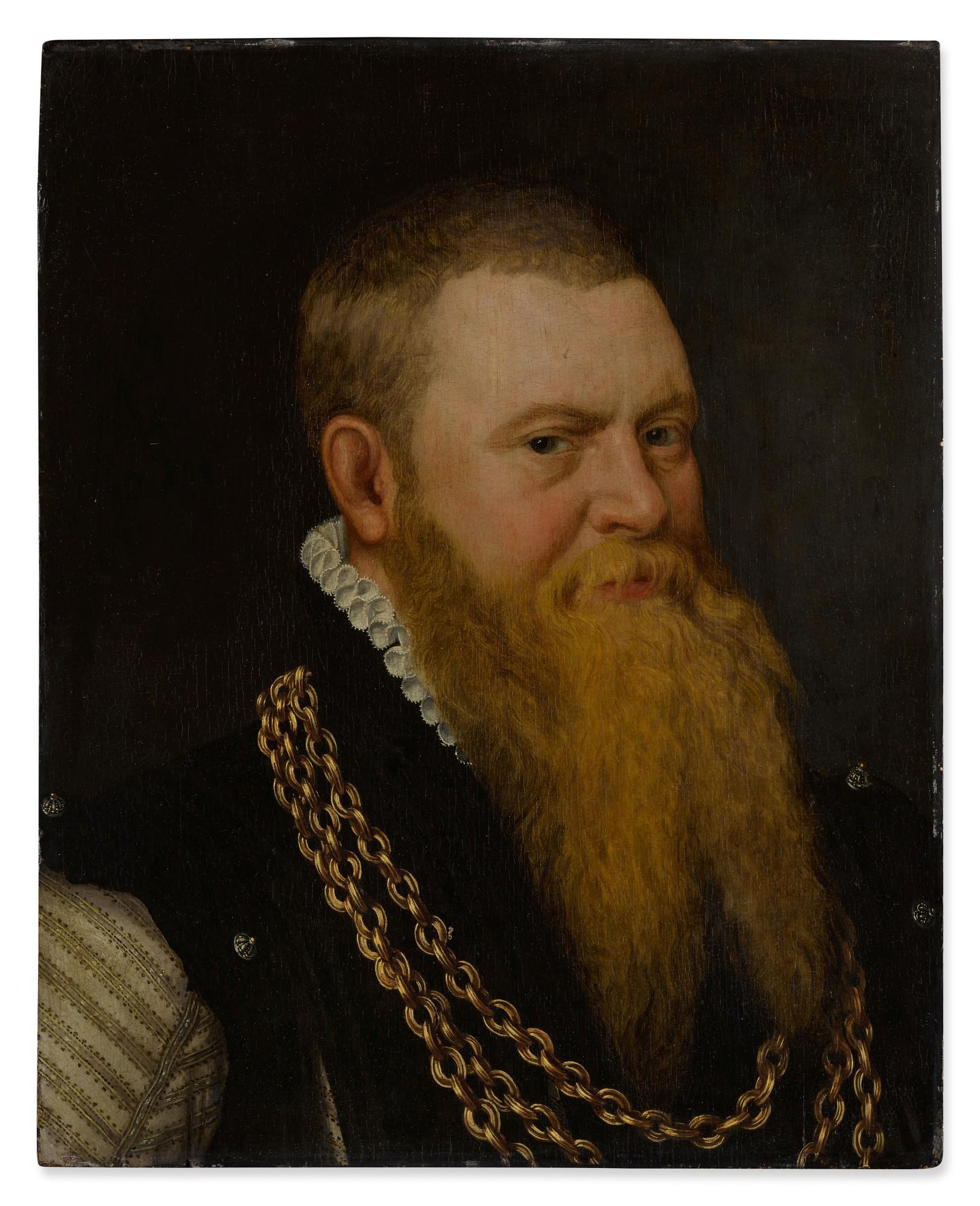 Frans Pourbus the Elder - Portrait of a bearded gentleman, bust-length, wearing a gold chain