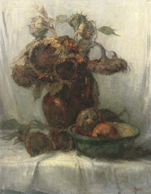 Frans Slager - Sunflowers And Pumpkins On A Table