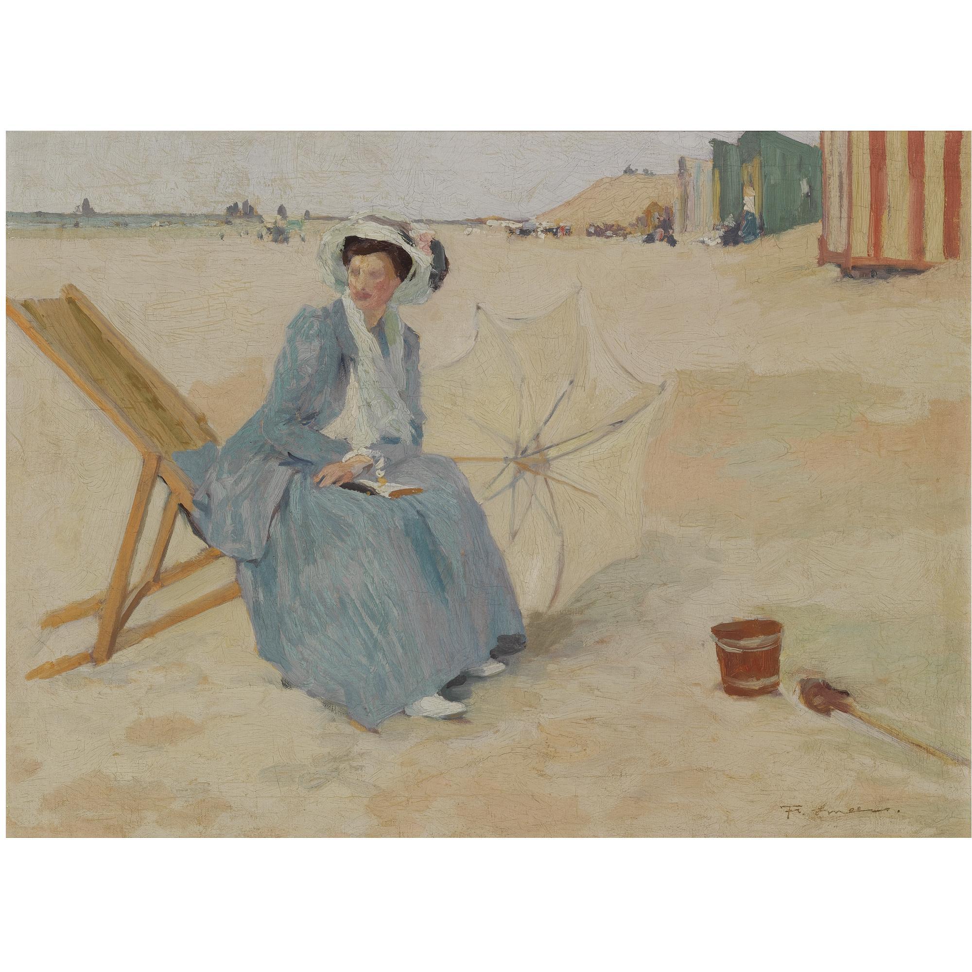 Frans Smeers - Belgian Woman In Blue Dress