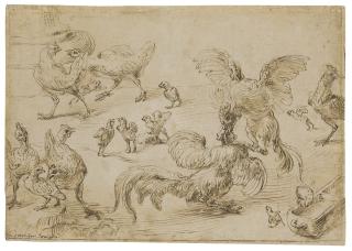 Frans Snyders - A Cock Fight In A Poultry Yard