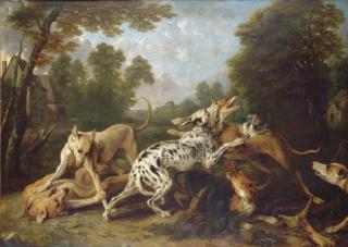 Frans Snyders - Dogs fighting in a wooded clearing