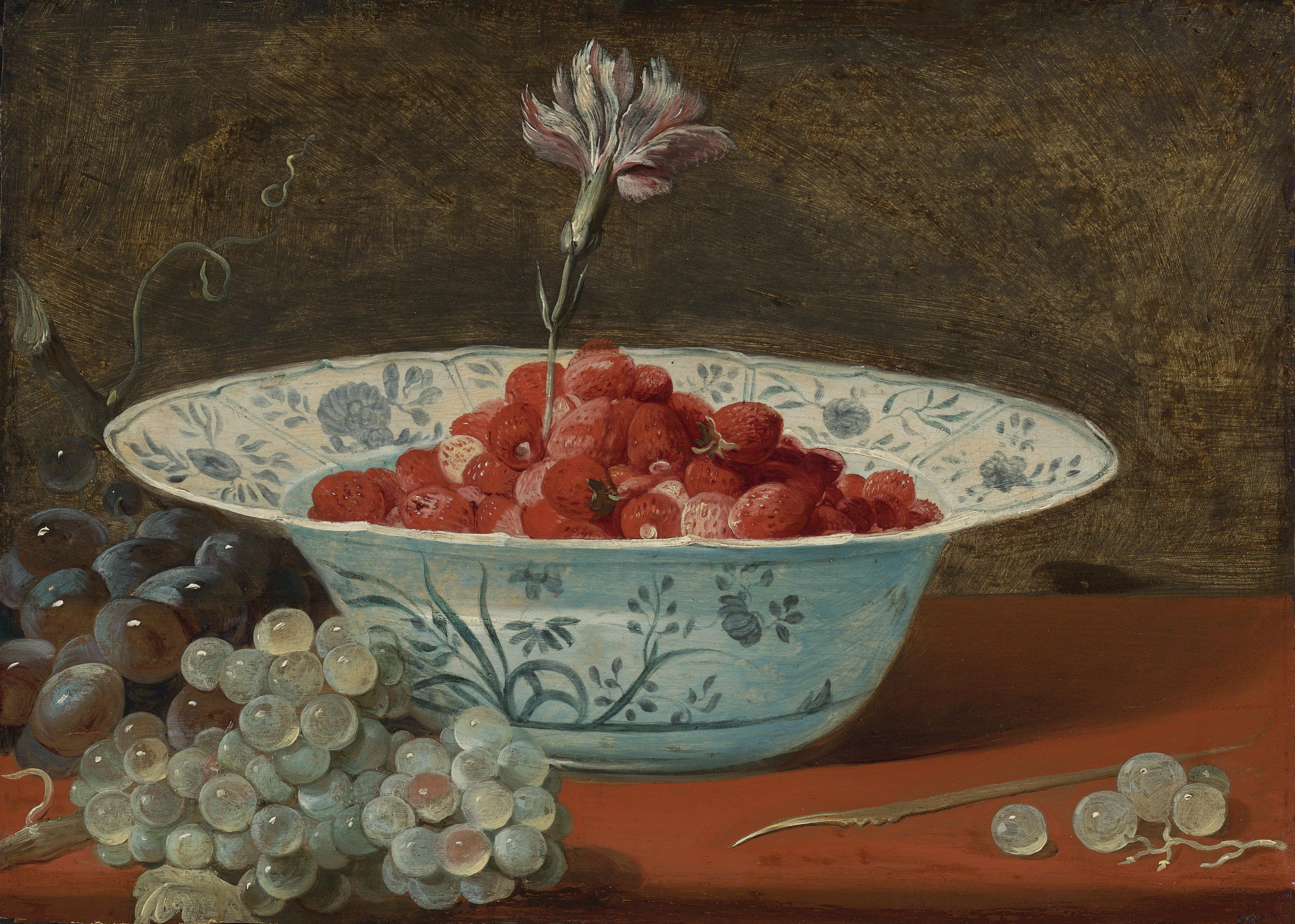 Frans Snyders - Still Life Of Strawberries And A Carnation In A Chinese Wanli Bowl On A Ledge