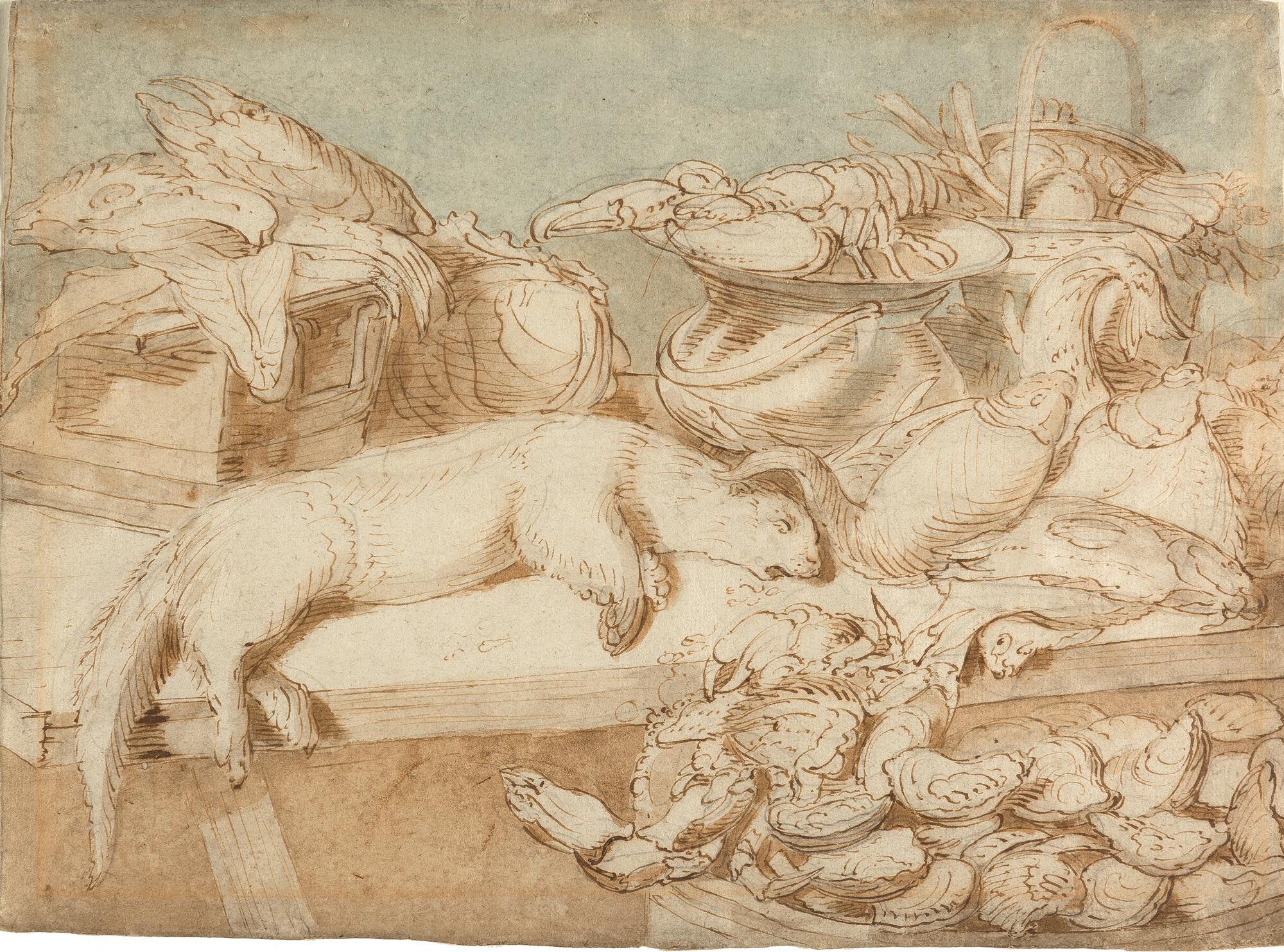 Frans Snyders - Stillleben mit Fischotter, Hummer, Krebsen, Austern und Fischen.
