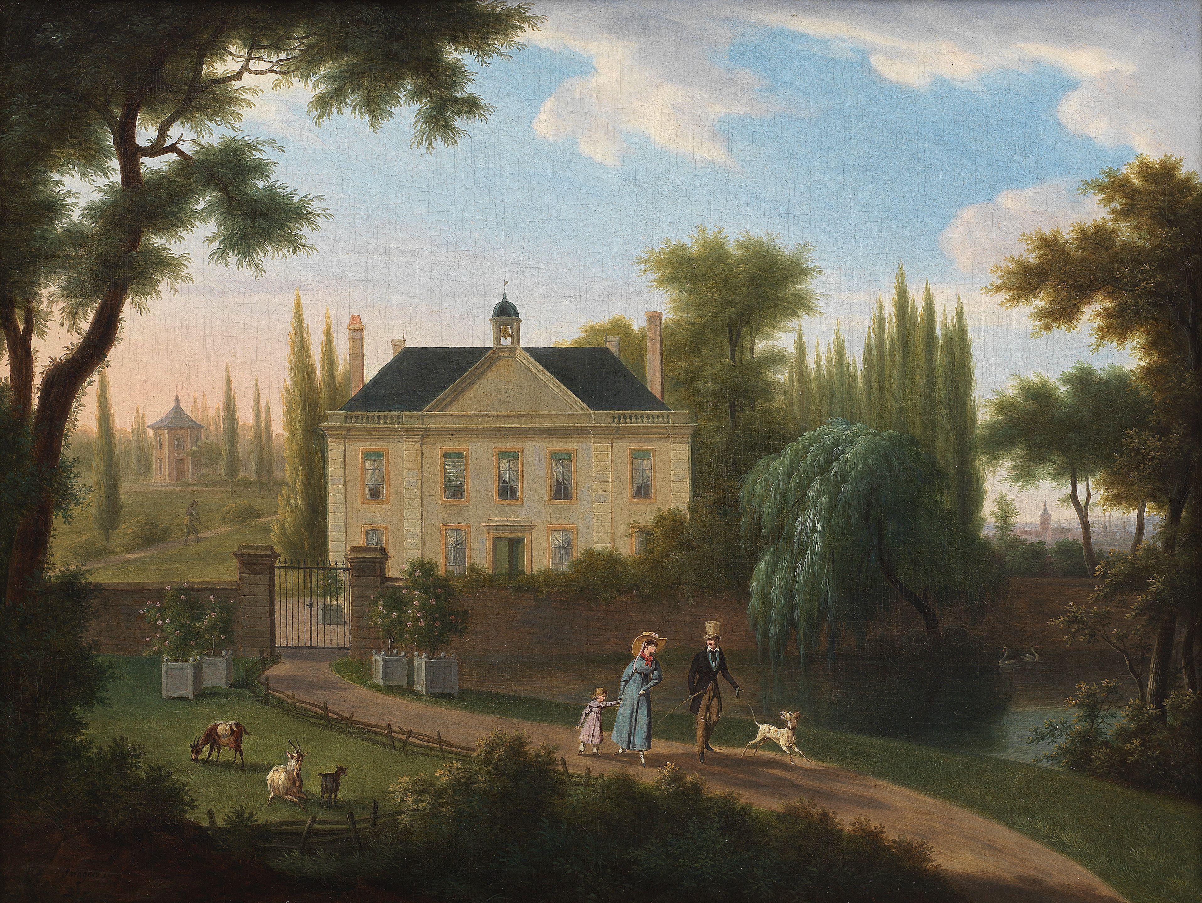 Frans Swagers - A family walking their dog before their home