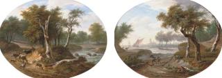 Frans Swagers - A River Landscape With A Shepherd On A Path; And A Stormy River Landscape With Travellers; Both Painted As Ovals