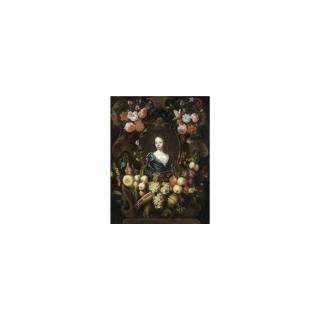 Frans Van Everbroeck - Portrait Of A Lady, Head And Shoulders, Surrounded By A Stone Cartouche And Garlands Of Fruit And Flowers