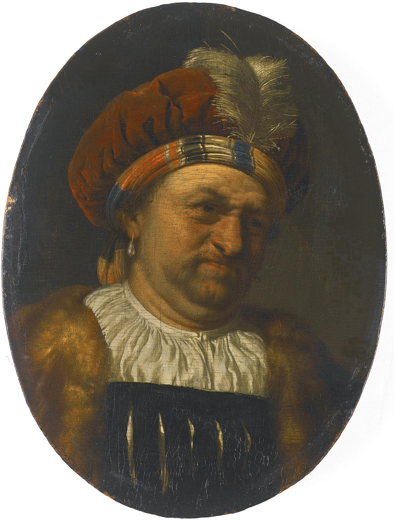 Frans Van Mieris The Elder - A Trony Self-Portrait Of The Artist, Bust-Length, Wearing A Turban Crowned With A Feather, And Fur-Trimmed Robe