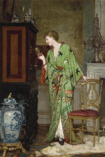 Frans Verhas - La collectionneuse au kimono vert