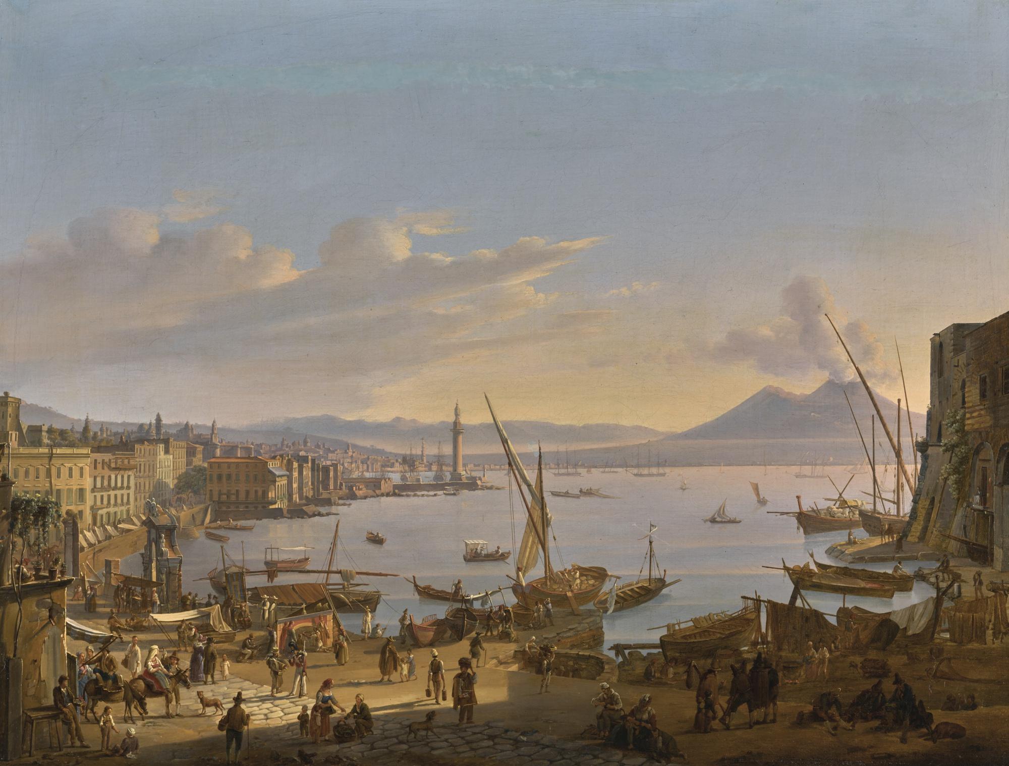 Frans Vervloet - Belgian view Of Naples With The Lighthouse, Vesuvius Beyond