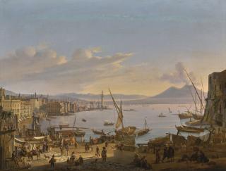 Frans Vervloet - Belgian view Of Naples With The Lighthouse, Vesuvius Beyond