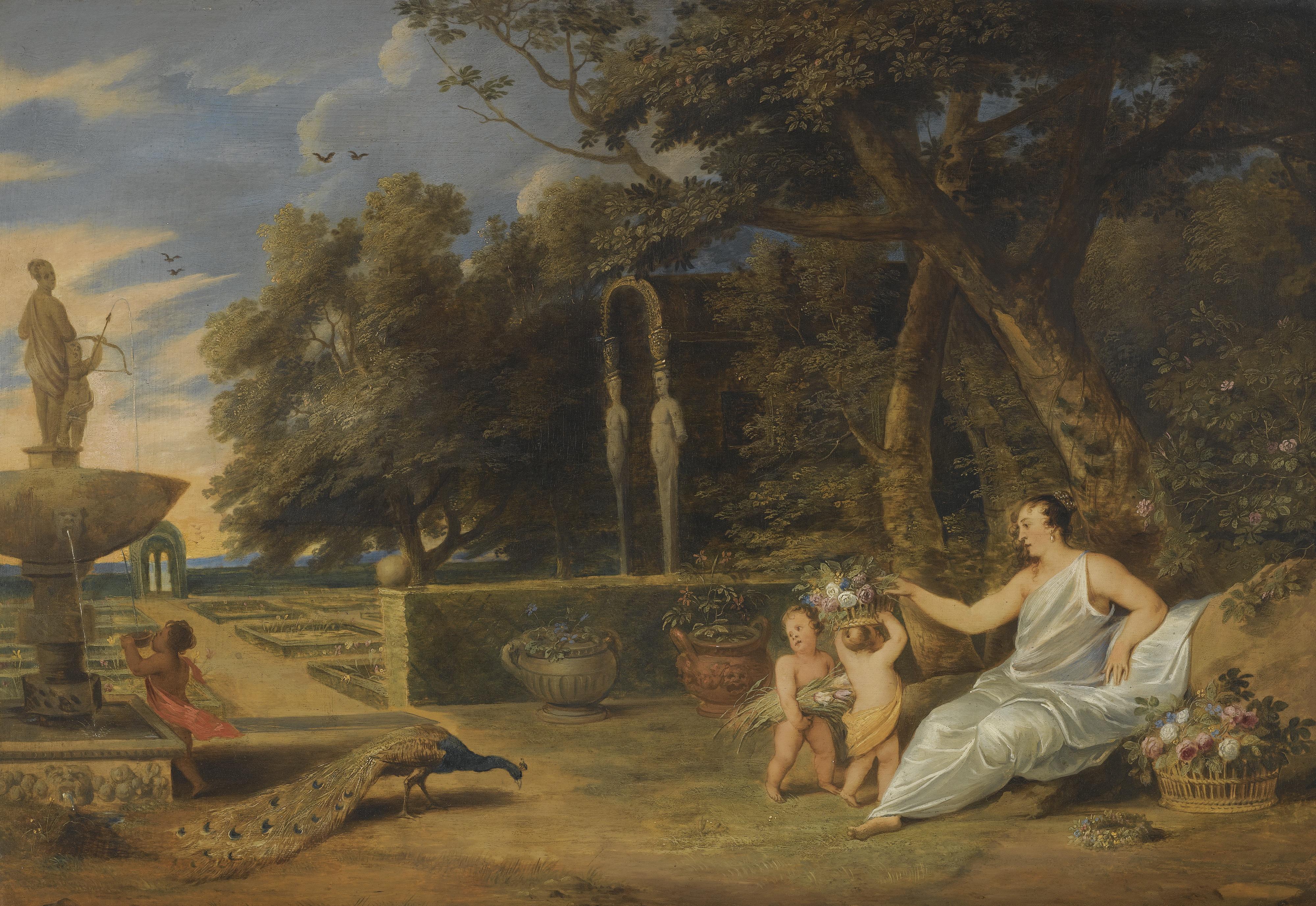 Frans Wouters - Flora With Three Putti In A Garden