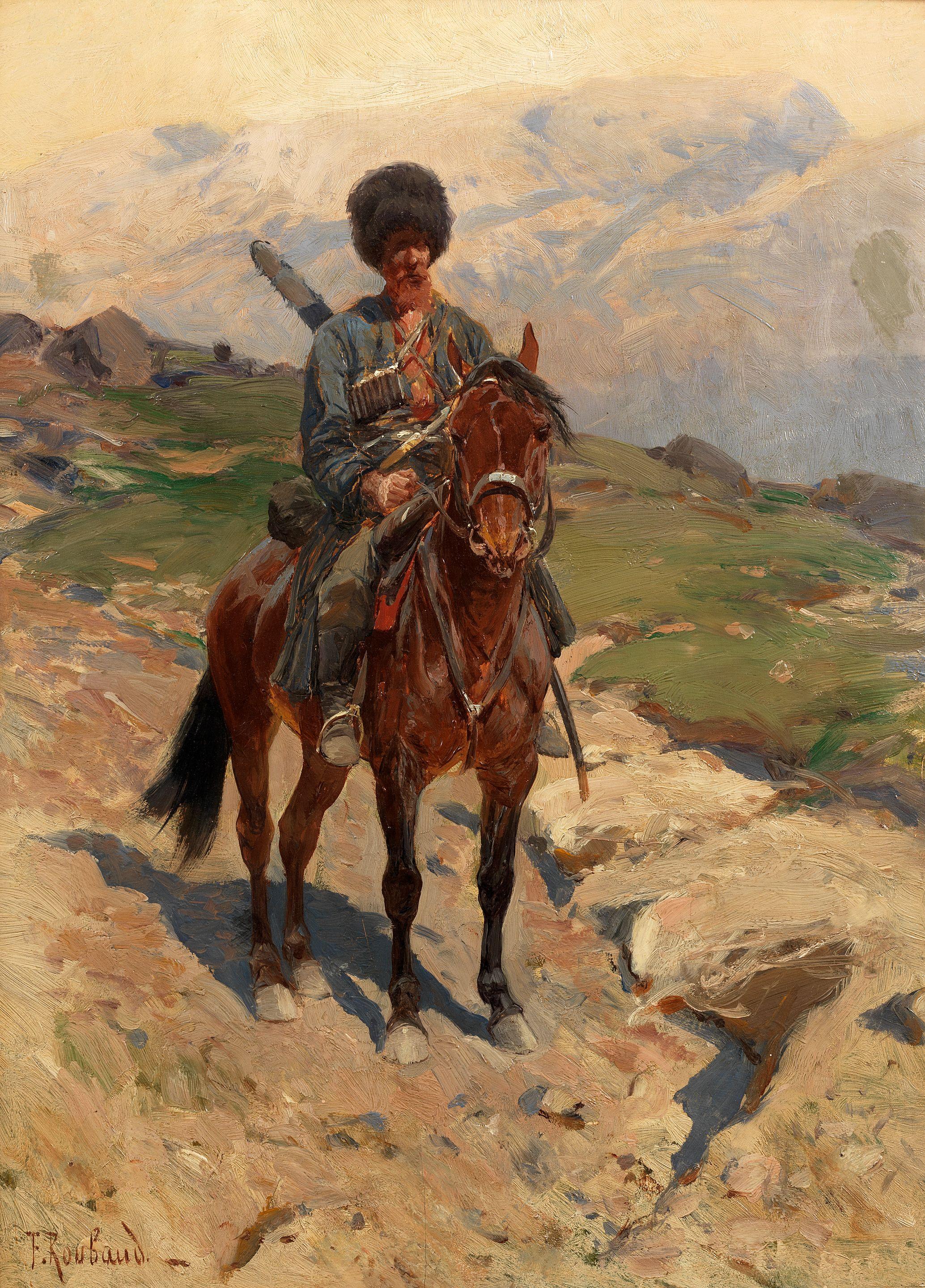 Frantz Alekseevich Roubaud - Figure On Horseback In Landscape