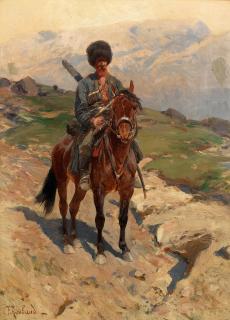 Frantz Alekseevich Roubaud - Figure On Horseback In Landscape