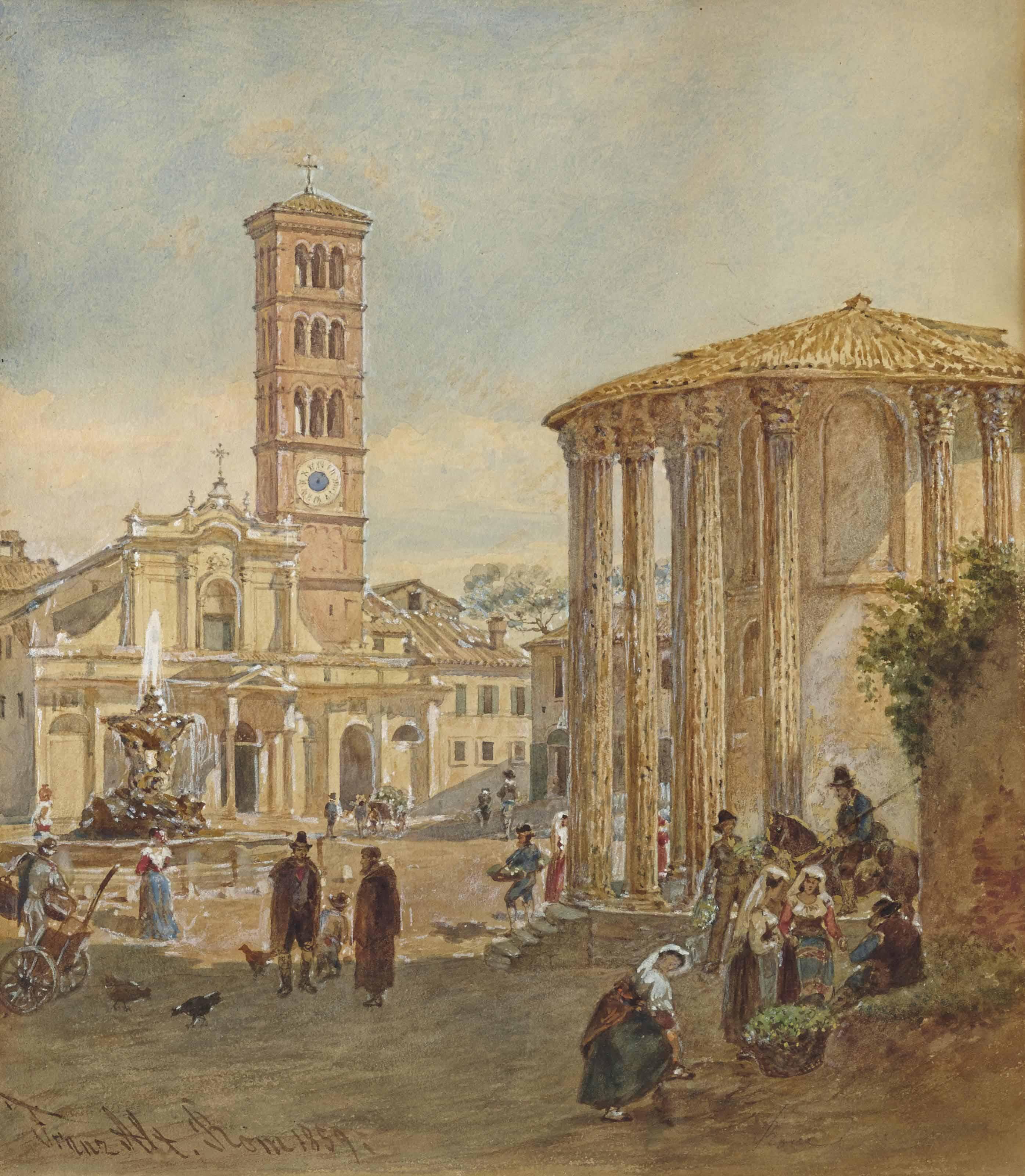 Franz Alt - Romains Autour Du Temple De Vesta, L\'Église Santa Maria Di Cosmedin À L\'Arrière-Plan